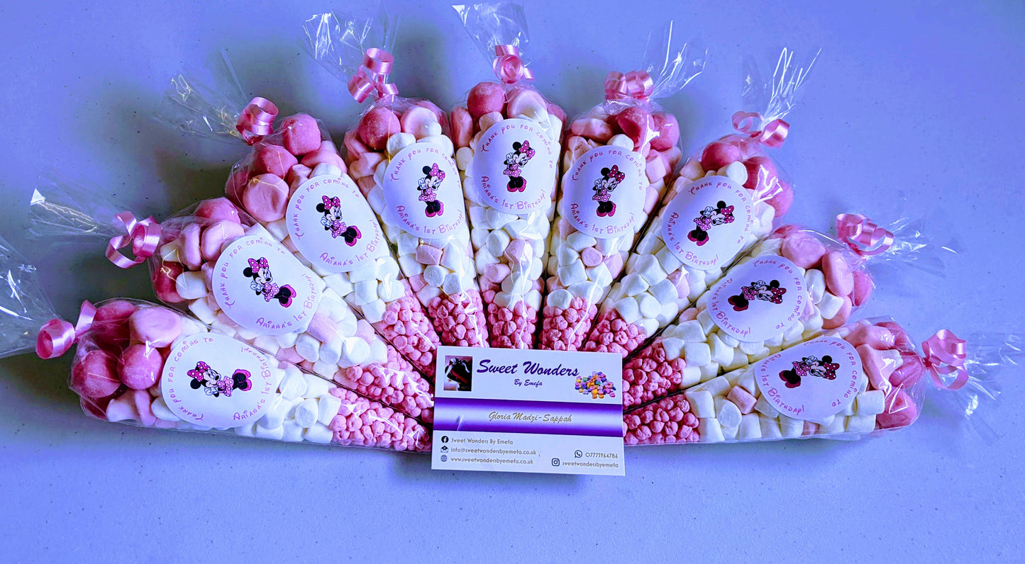 Deluxe Pretty Pink Themed Sweet Cones - Party Favours, Party Bags, Christening, Birthday Party, Treats, Favour Bags, Wedding favour, Baby Shower