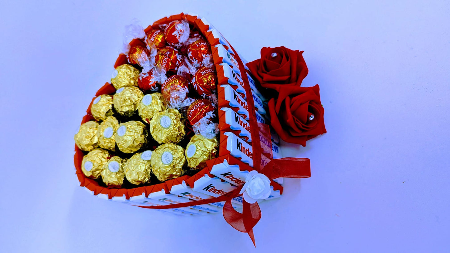 Heart shaped Kinder Chocolate Cake - Chocolate Bouquets