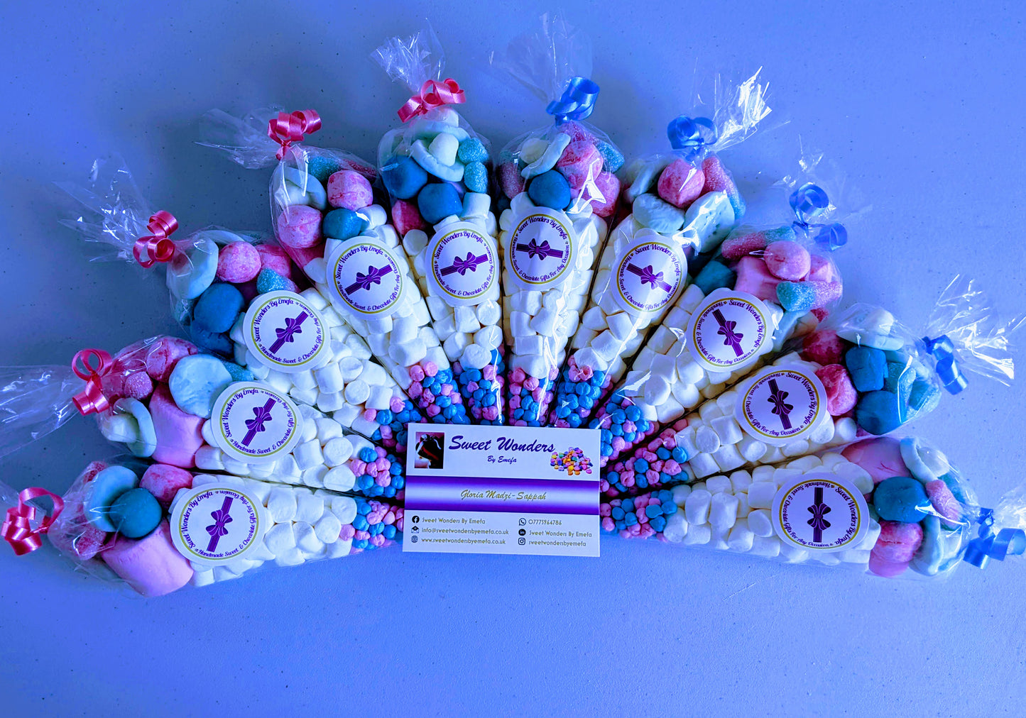 Pink,White and Blue Sweet Cones/Party Bag